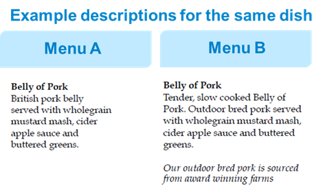 Image showing example of menu descriptors